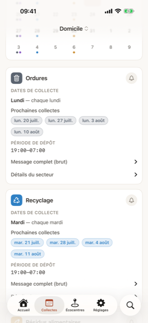 Chaque matière avec ses jours et ses prochaines dates